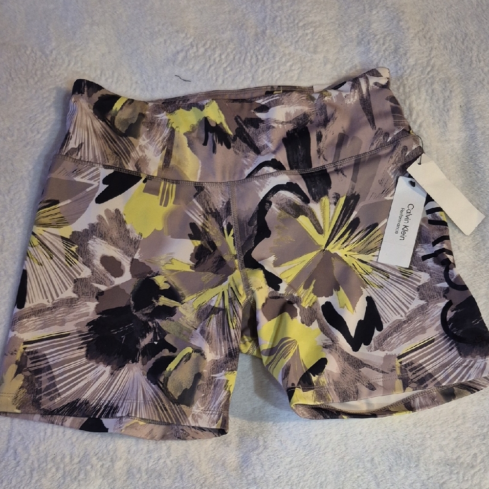 Calvin Klein Performance Floral Athletic Shorts - Yellow and Black